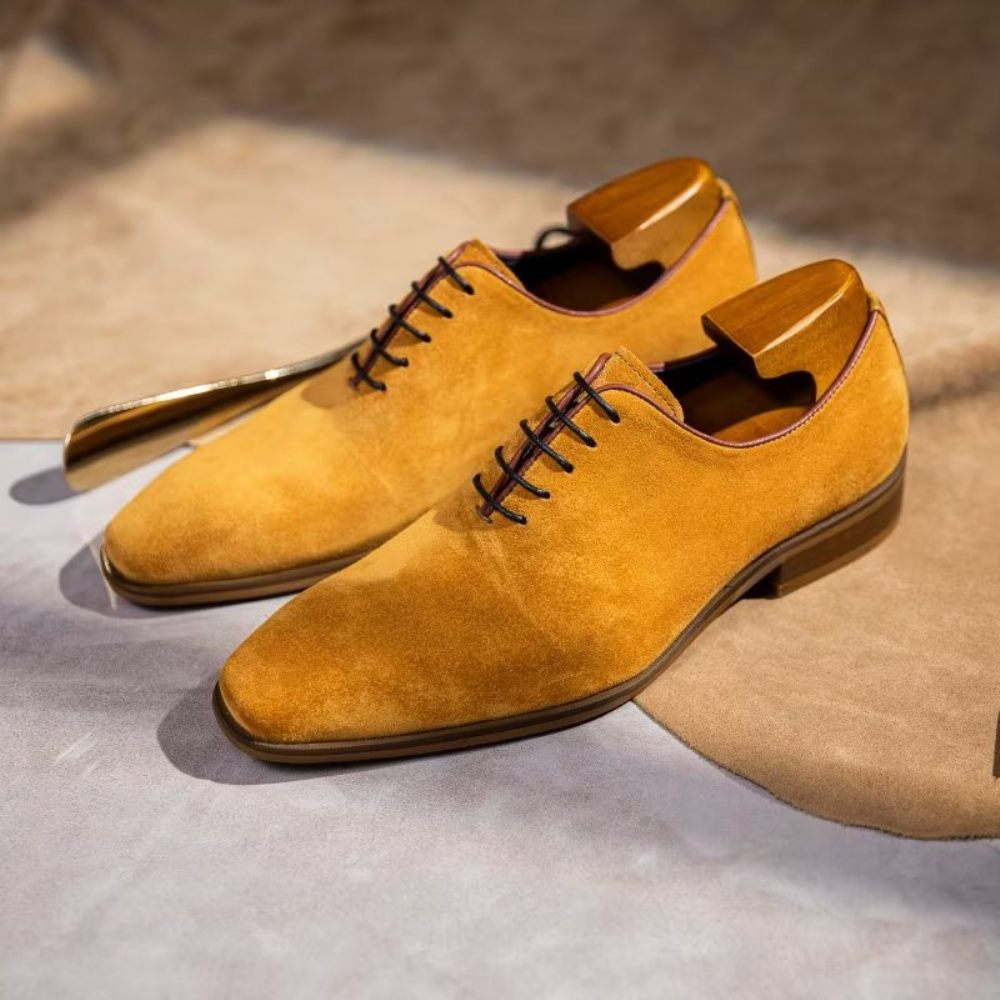 Chaussures Habillées Daim Pour Hommes Oxford Élégantes - Jaune