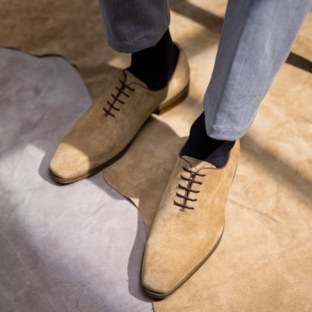 Chaussures Habillées Daim Pour Hommes Oxford Élégantes - Beige