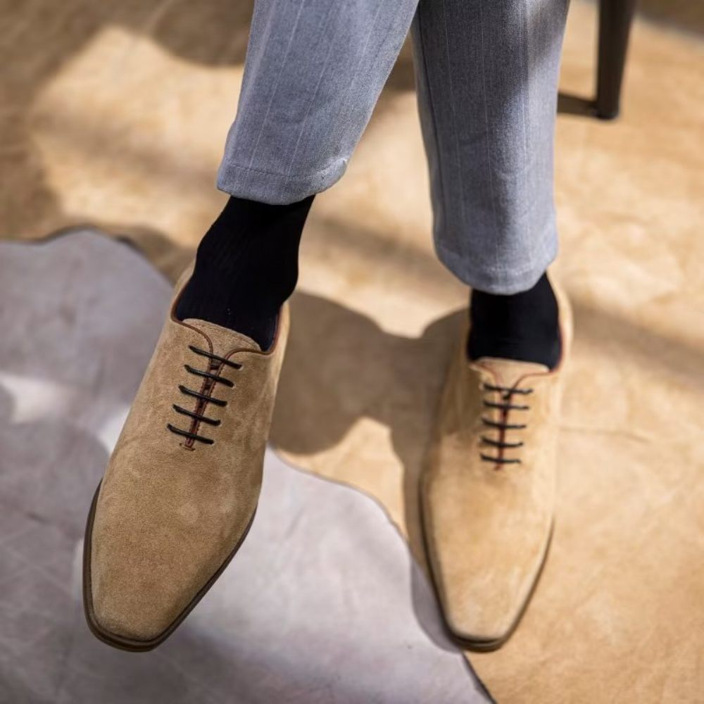 Chaussures Habillées Daim Pour Hommes Oxford Élégantes - Beige