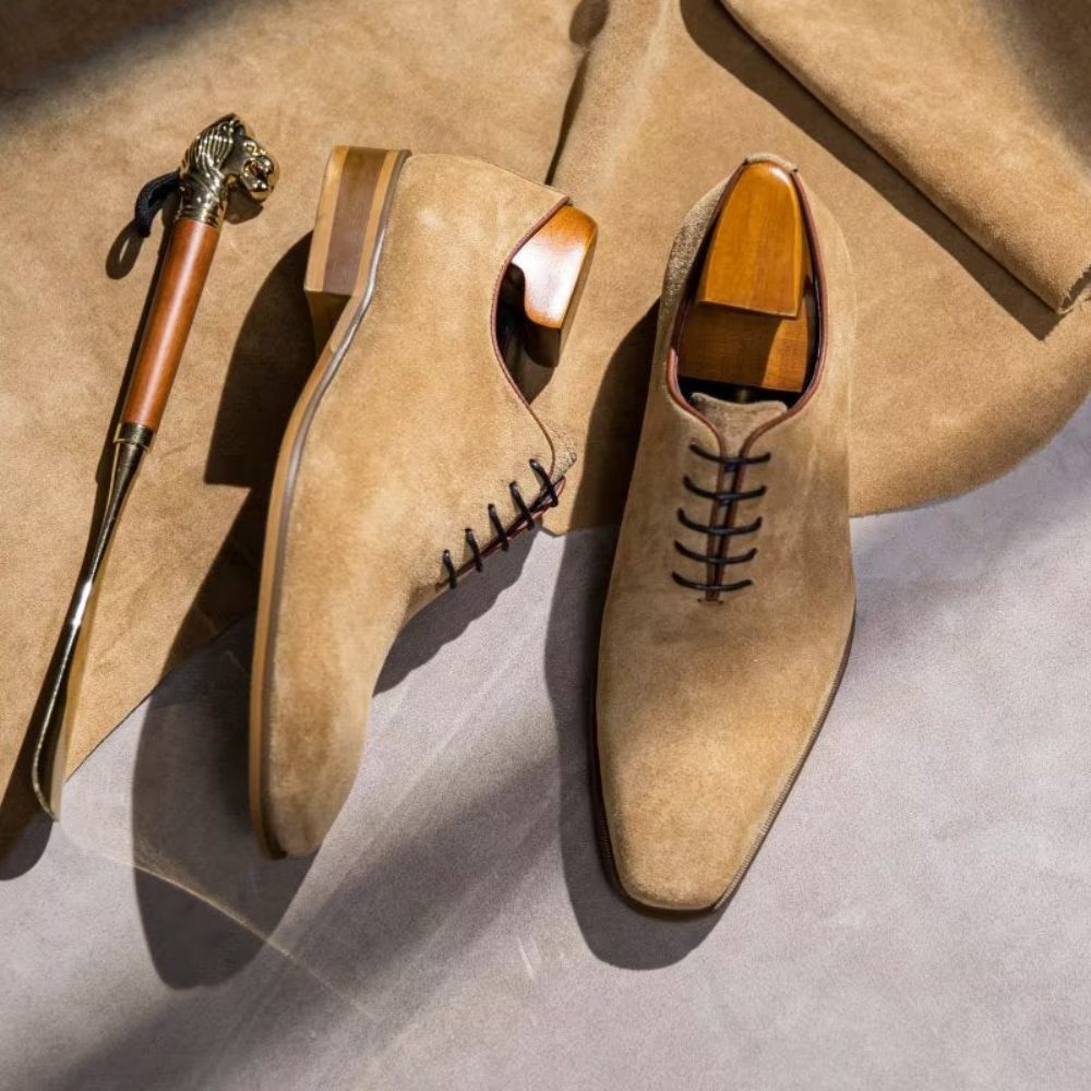 Chaussures Habillées Daim Pour Hommes Oxford Élégantes - Beige