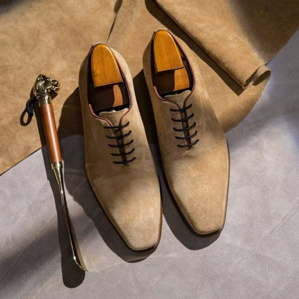 Chaussures Habillées Daim Pour Hommes Oxford Élégantes - Beige