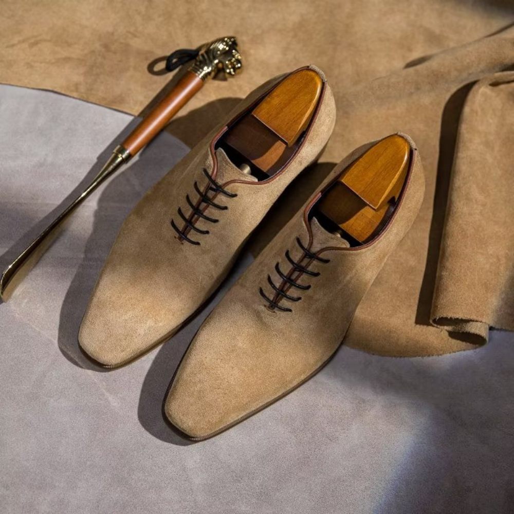 Chaussures Habillées Daim Pour Hommes Oxford Élégantes - Beige