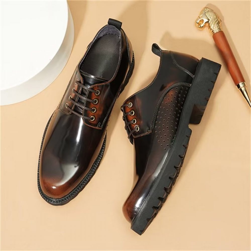 Chaussures Habillées Derby À Bout Rond Pour Hommes - Café