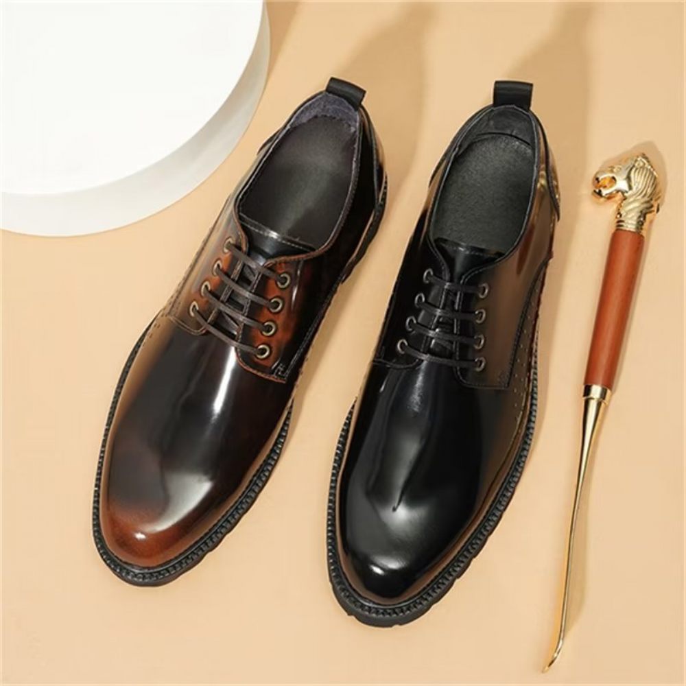 Chaussures Habillées Derby À Bout Rond Pour Hommes - Café