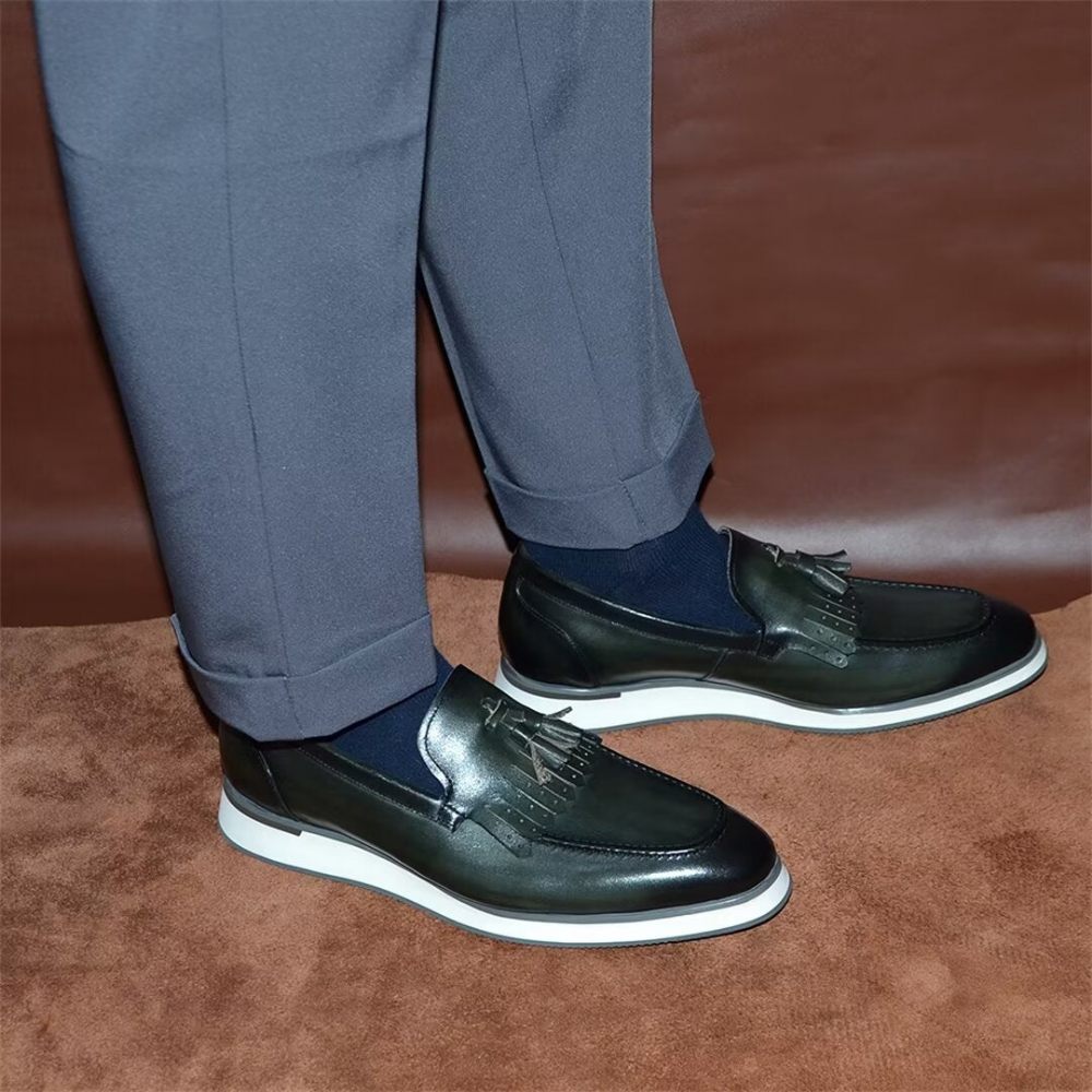 Chaussures Habillées Élégantes À Enfiler Cuir Vache Pour Hommes - Vert Foncé