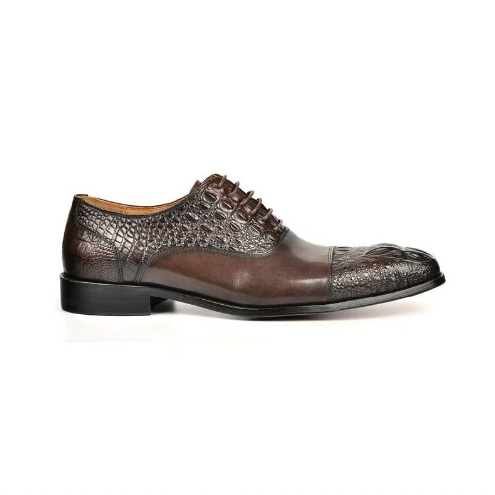 Chaussures Habillées Élégantes Pour Hommes Oxford À Texture Crocodile - Café