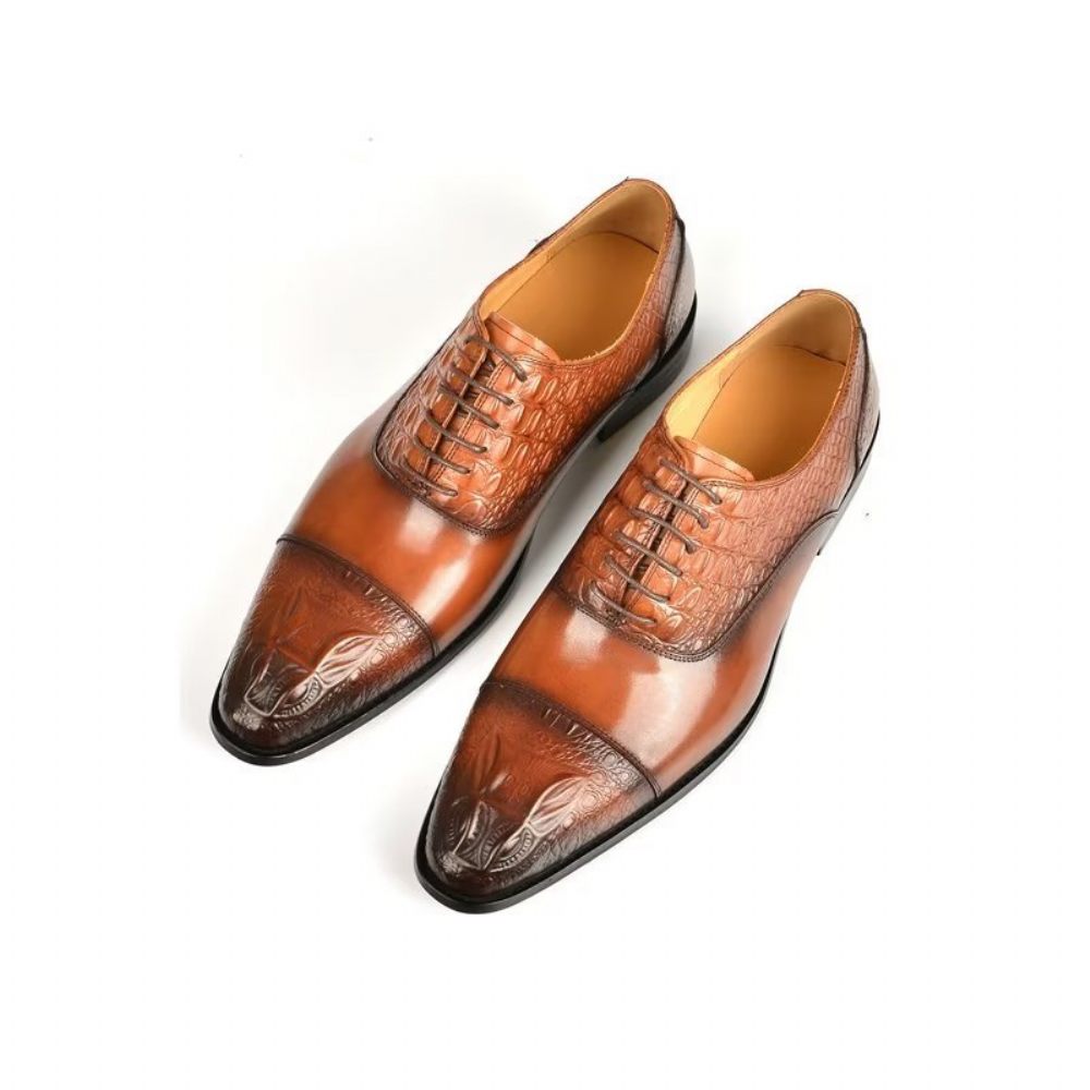 Chaussures Habillées Élégantes Pour Hommes Oxford À Texture Crocodile - Marron