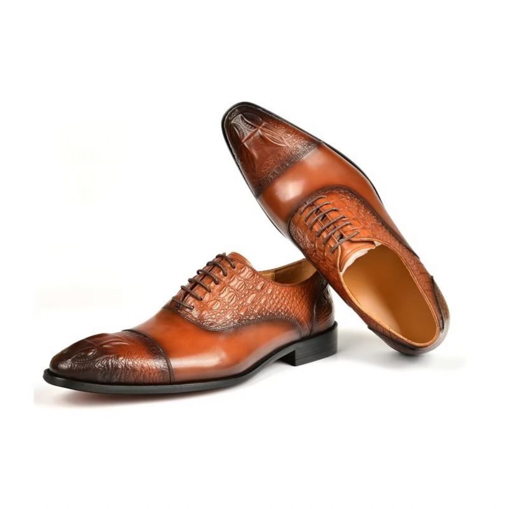 Chaussures Habillées Élégantes Pour Hommes Oxford À Texture Crocodile - Marron