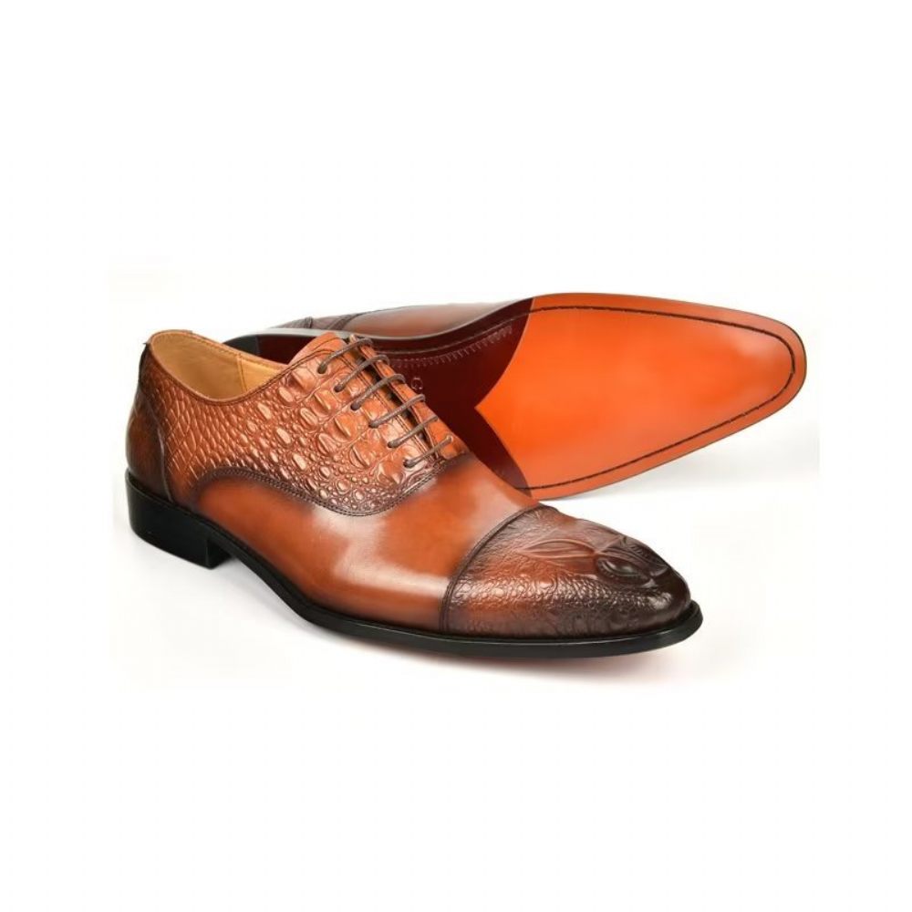 Chaussures Habillées Élégantes Pour Hommes Oxford À Texture Crocodile - Marron