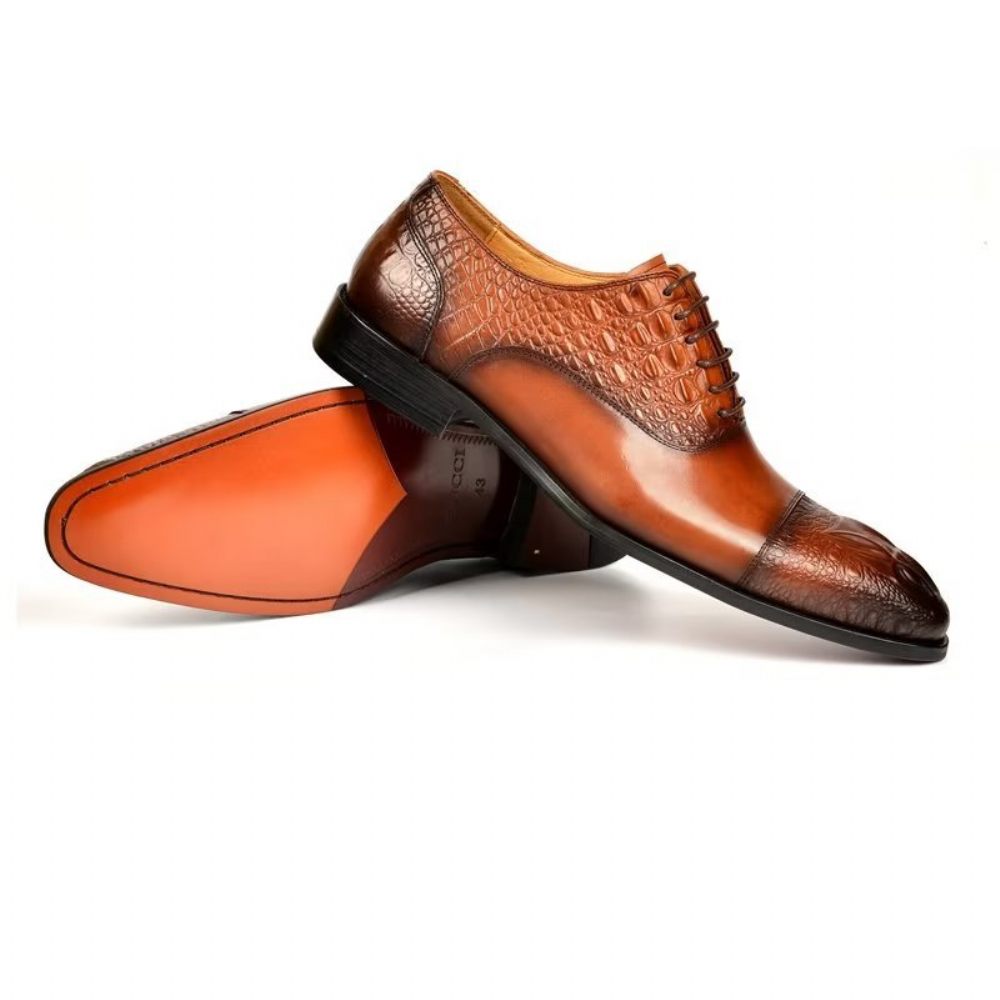 Chaussures Habillées Élégantes Pour Hommes Oxford À Texture Crocodile - Marron