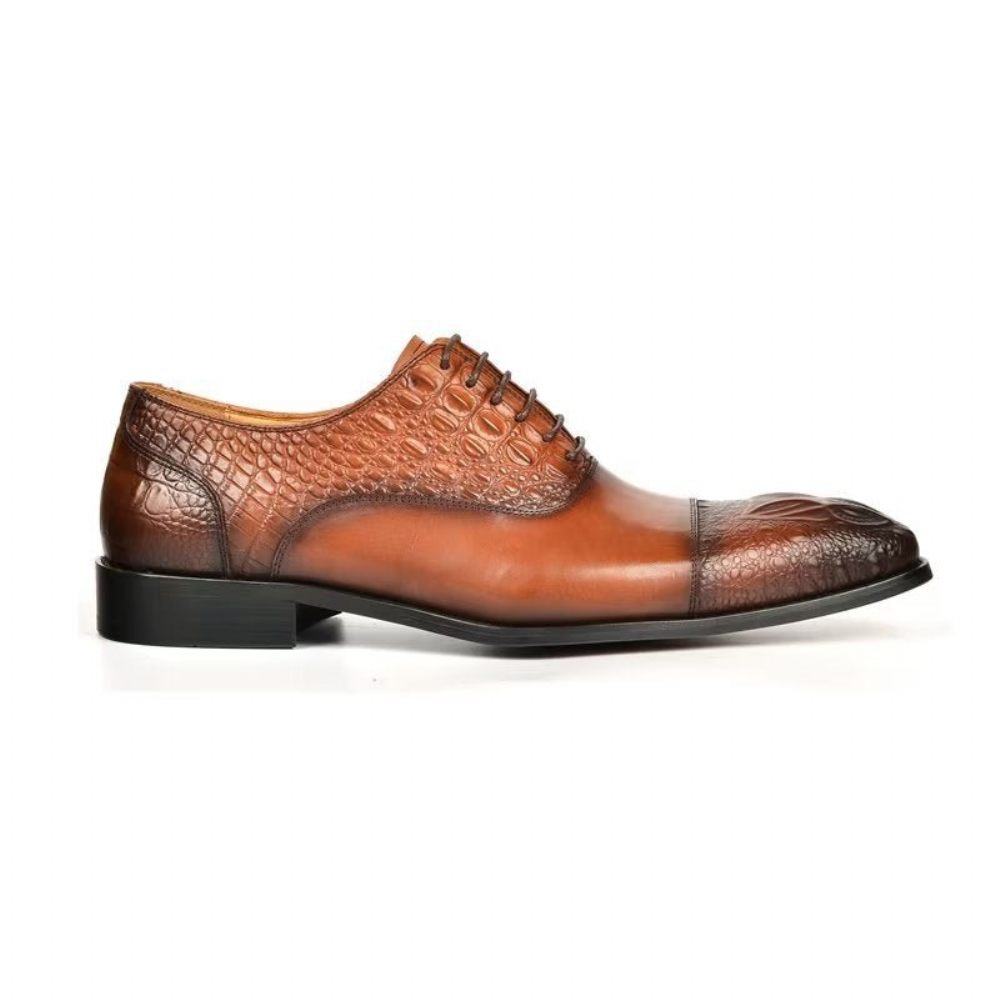 Chaussures Habillées Élégantes Pour Hommes Oxford À Texture Crocodile - Marron