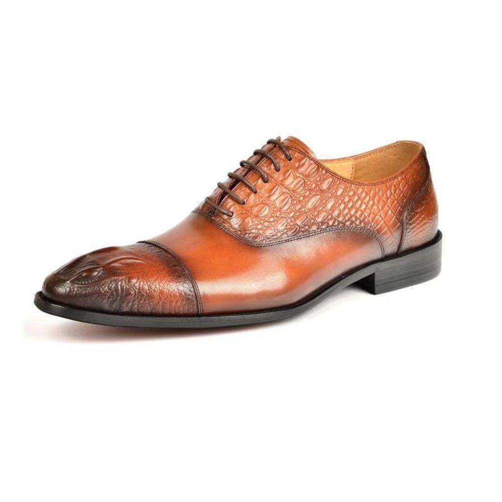 Chaussures Habillées Élégantes Pour Hommes Oxford À Texture Crocodile - Marron