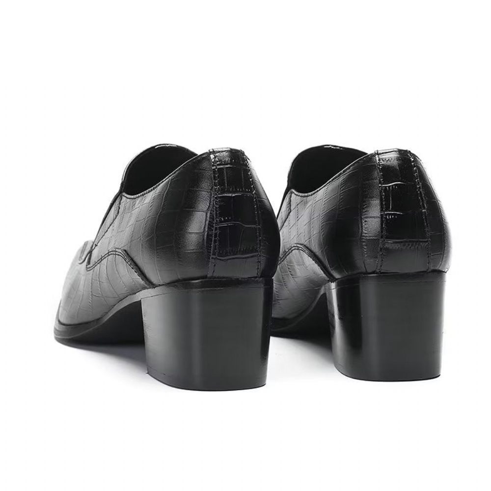 Chaussures Habillées À Enfiler Cuir Crocodile Pour Hommes - Noir 1