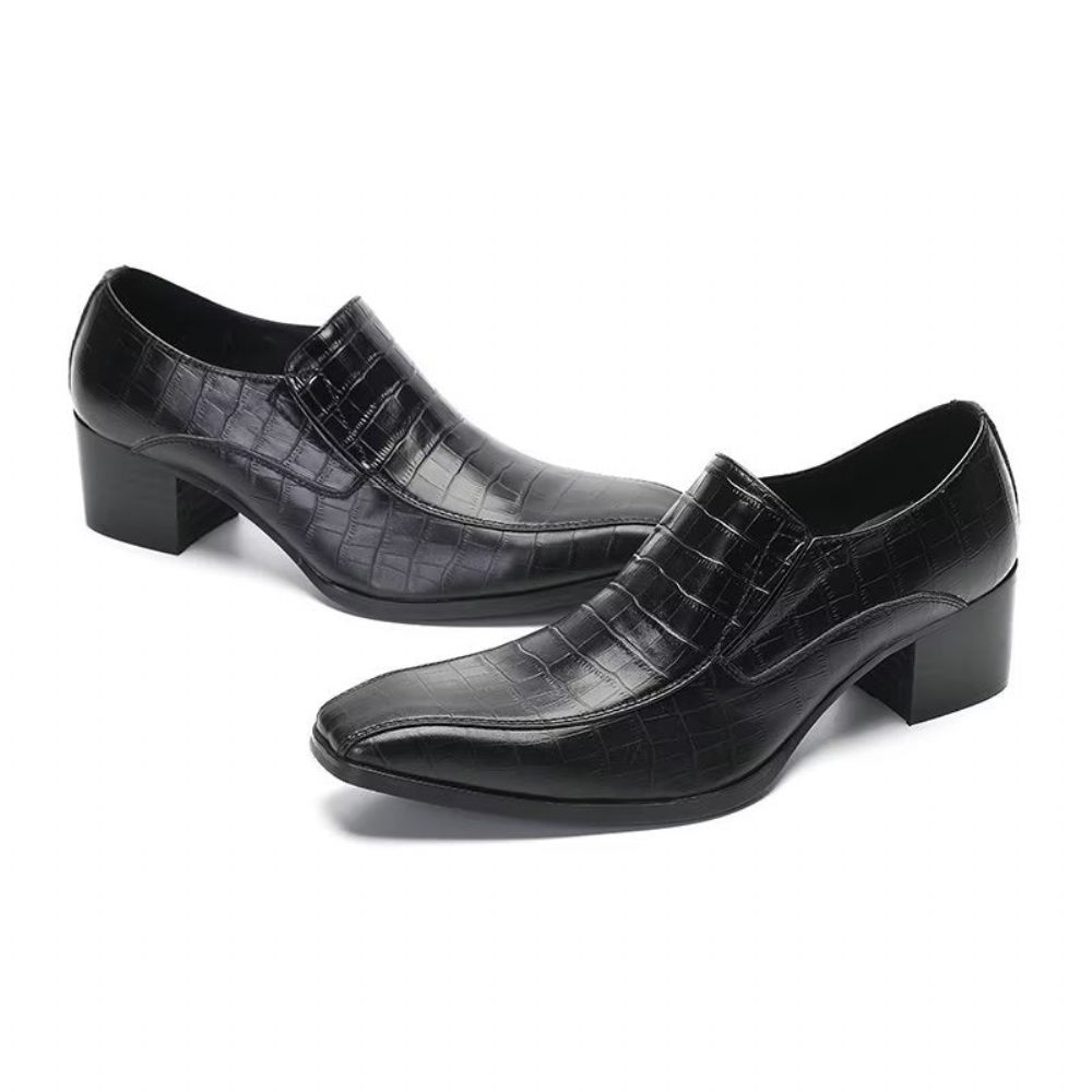 Chaussures Habillées À Enfiler Cuir Crocodile Pour Hommes - Noir 1