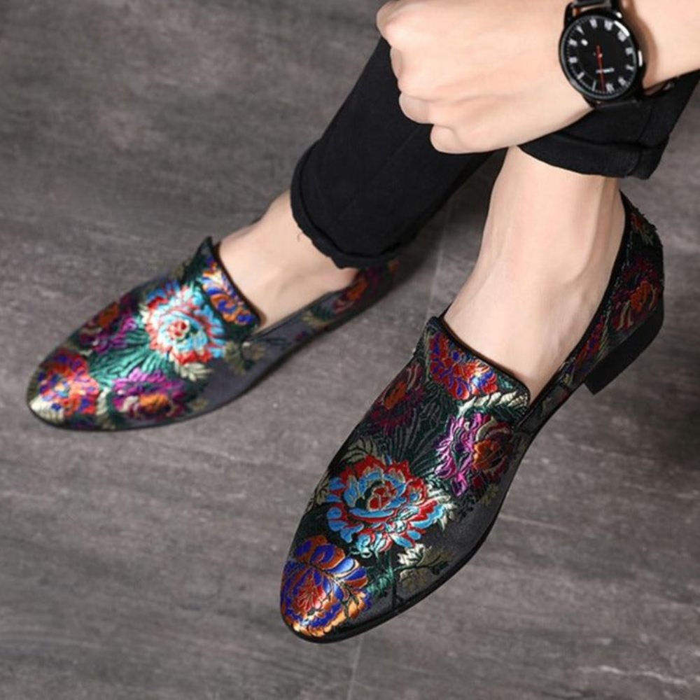 Chaussures Habillées À Enfiler Imprimé Floral Exotique Pour Hommes - Multicolore 3