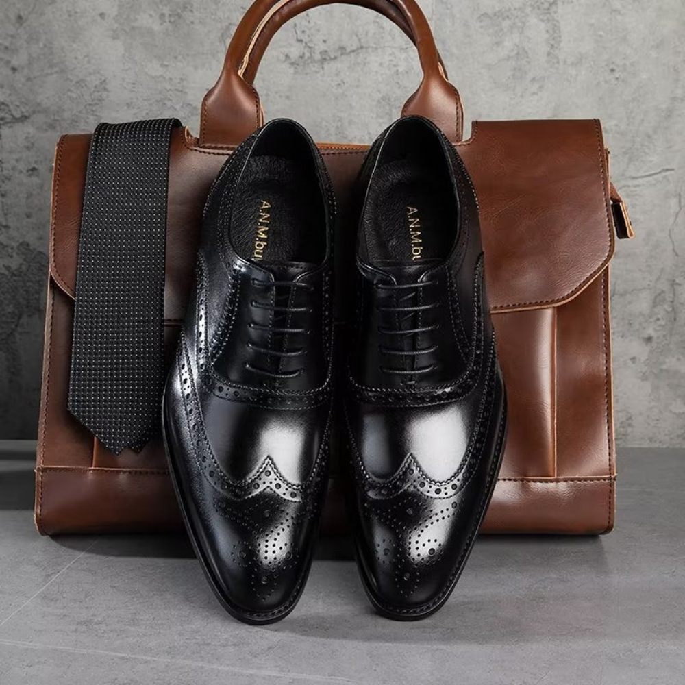 Chaussures Habillées Pour Hommes Brogues À Lacets Cuir - Noir