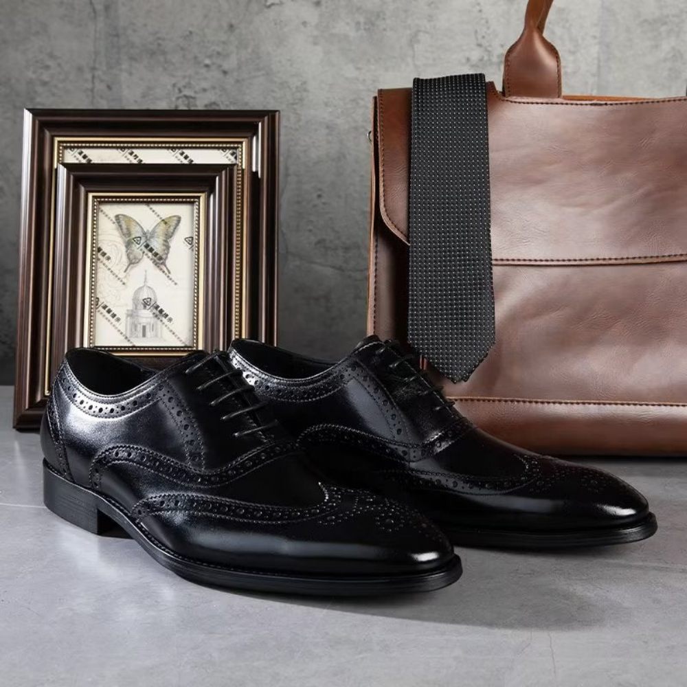 Chaussures Habillées Pour Hommes Brogues À Lacets Cuir - Noir