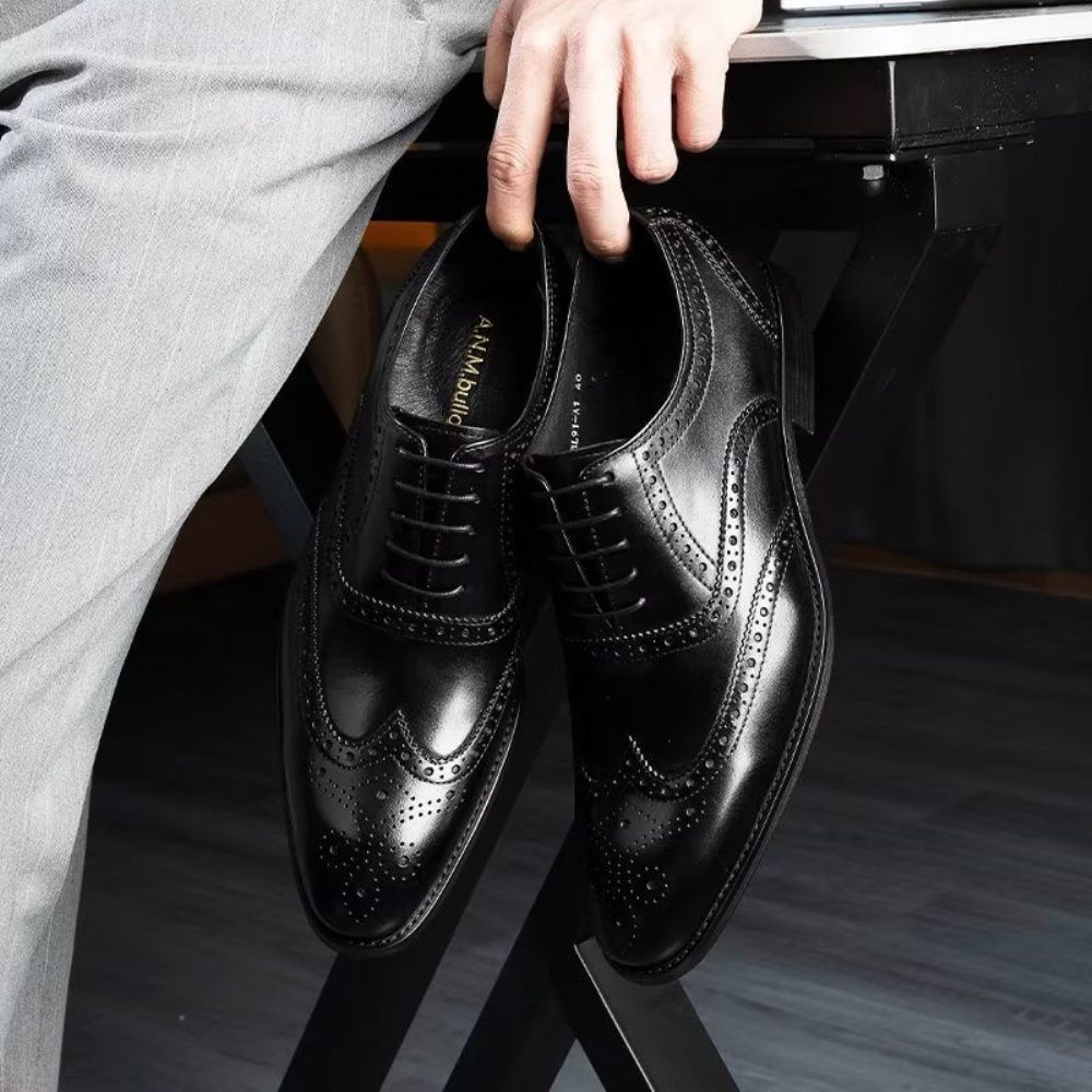 Chaussures Habillées Pour Hommes Brogues À Lacets Cuir - Noir