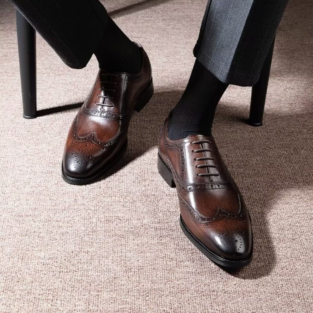 Chaussures Habillées Pour Hommes Brogues À Lacets Cuir - Café