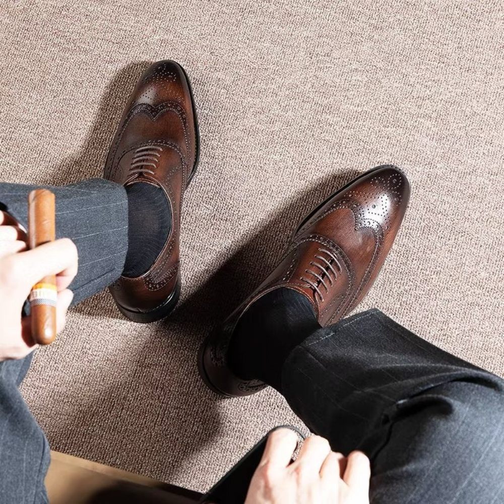 Chaussures Habillées Pour Hommes Brogues À Lacets Cuir - Café