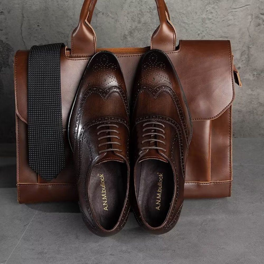 Chaussures Habillées Pour Hommes Brogues À Lacets Cuir - Café