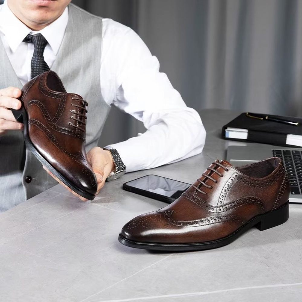 Chaussures Habillées Pour Hommes Brogues À Lacets Cuir - Café