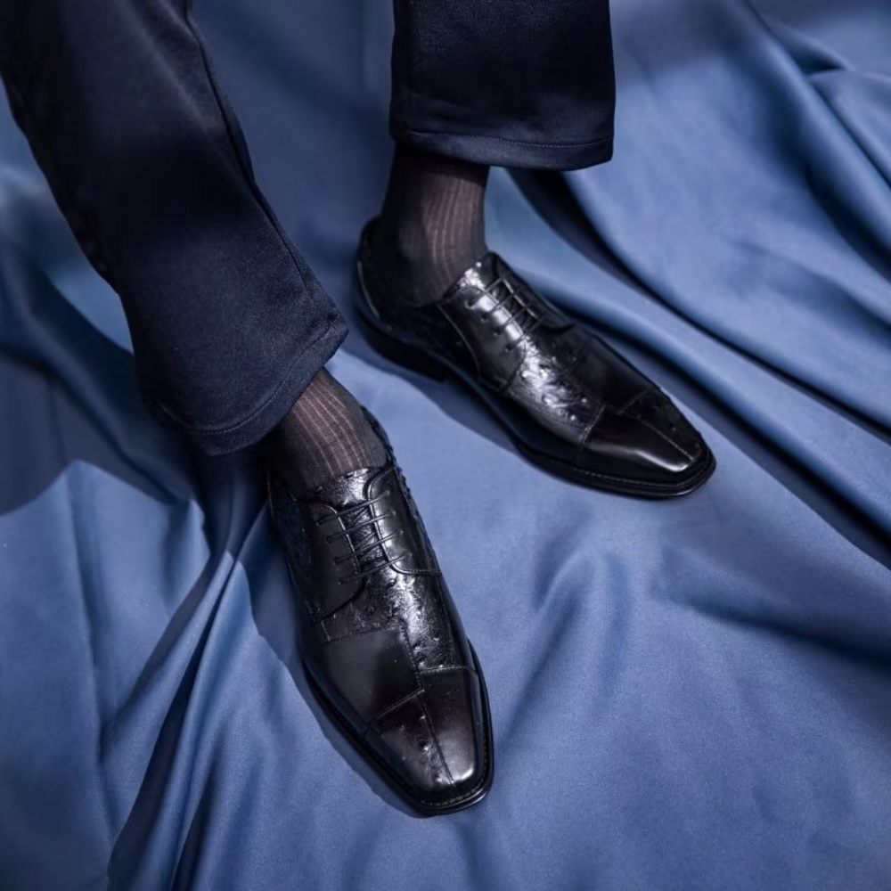 Chaussures Habillées Pour Hommes Derbies Formelles À Texture Exotique - Noir