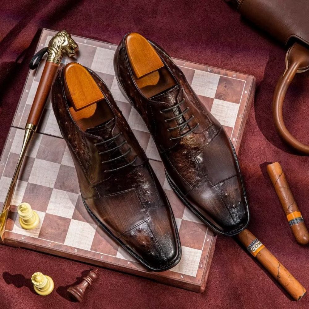 Chaussures Habillées Pour Hommes Derbies Formelles À Texture Exotique - Café