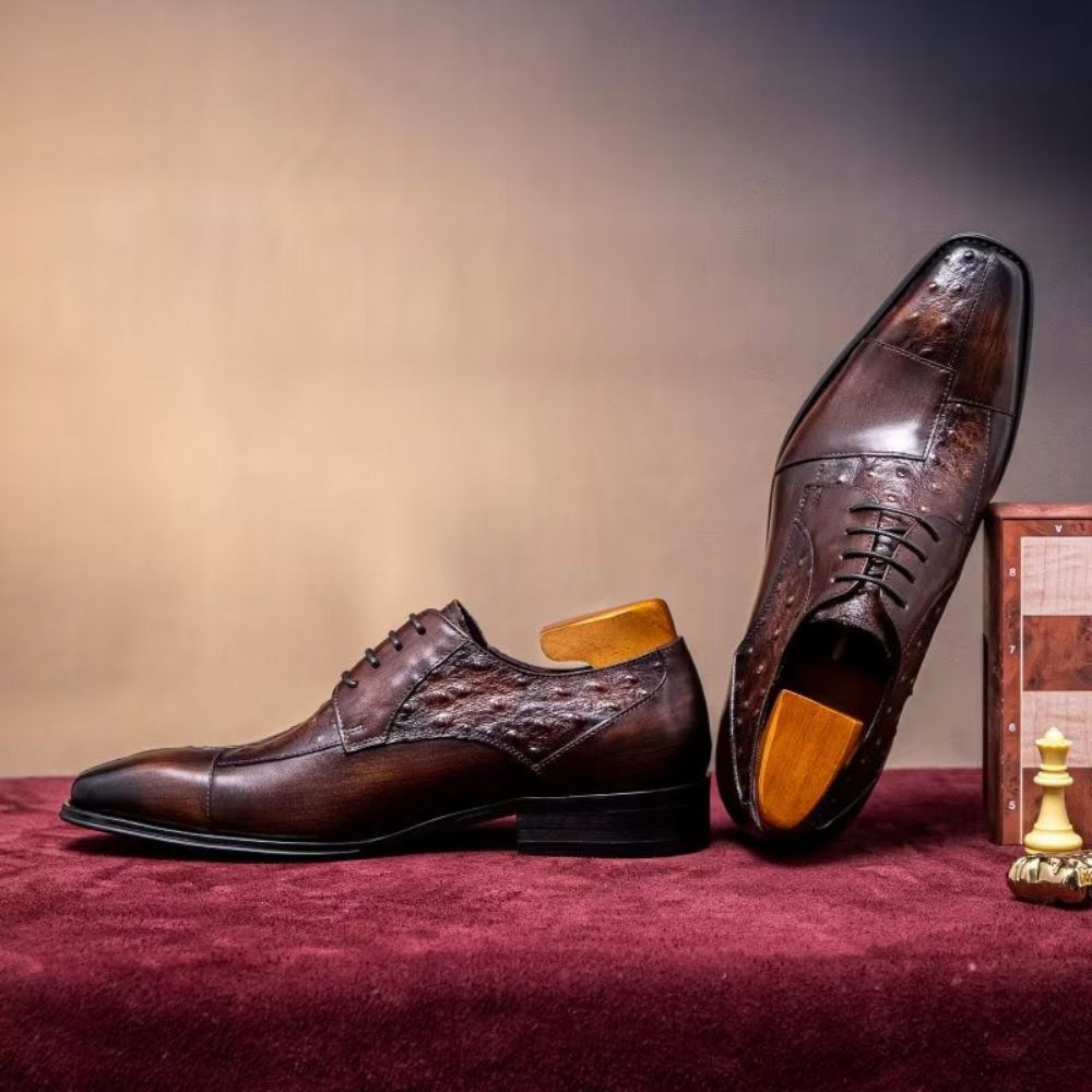 Chaussures Habillées Pour Hommes Derbies Formelles À Texture Exotique - Café