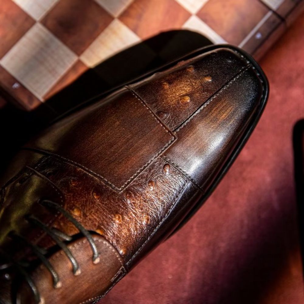 Chaussures Habillées Pour Hommes Derbies Formelles À Texture Exotique - Café