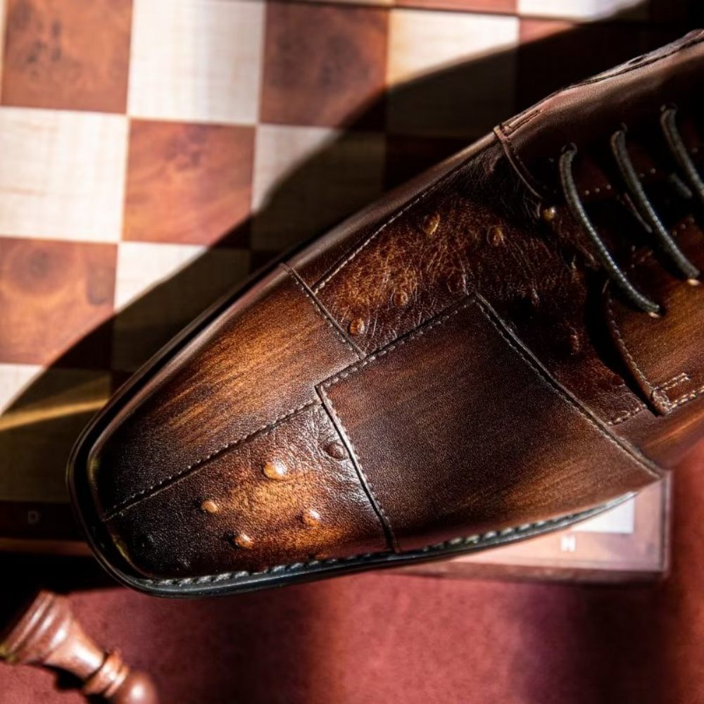 Chaussures Habillées Pour Hommes Derbies Formelles À Texture Exotique - Café