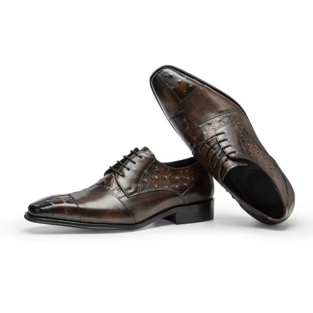 Chaussures Habillées Pour Hommes Derbies Formelles À Texture Exotique - Café