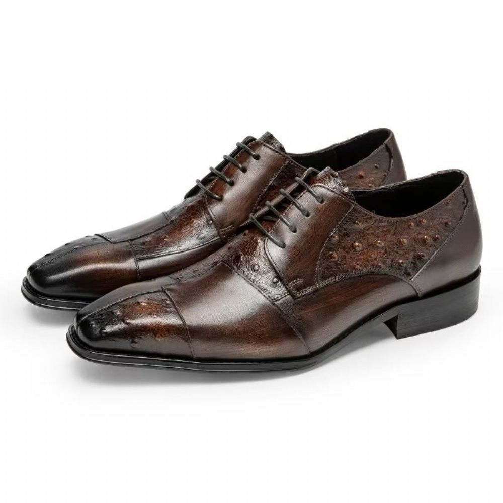 Chaussures Habillées Pour Hommes Derbies Formelles À Texture Exotique - Café