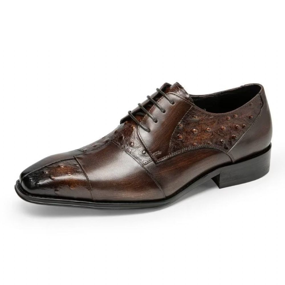 Chaussures Habillées Pour Hommes Derbies Formelles À Texture Exotique - Café