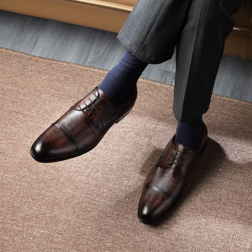 Chaussures Habillées Pour Hommes Derbies À Texture Exotique - Café