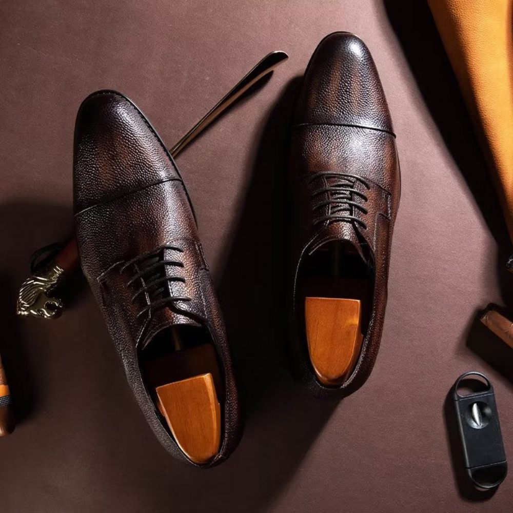 Chaussures Habillées Pour Hommes Derbies À Texture Exotique - Café