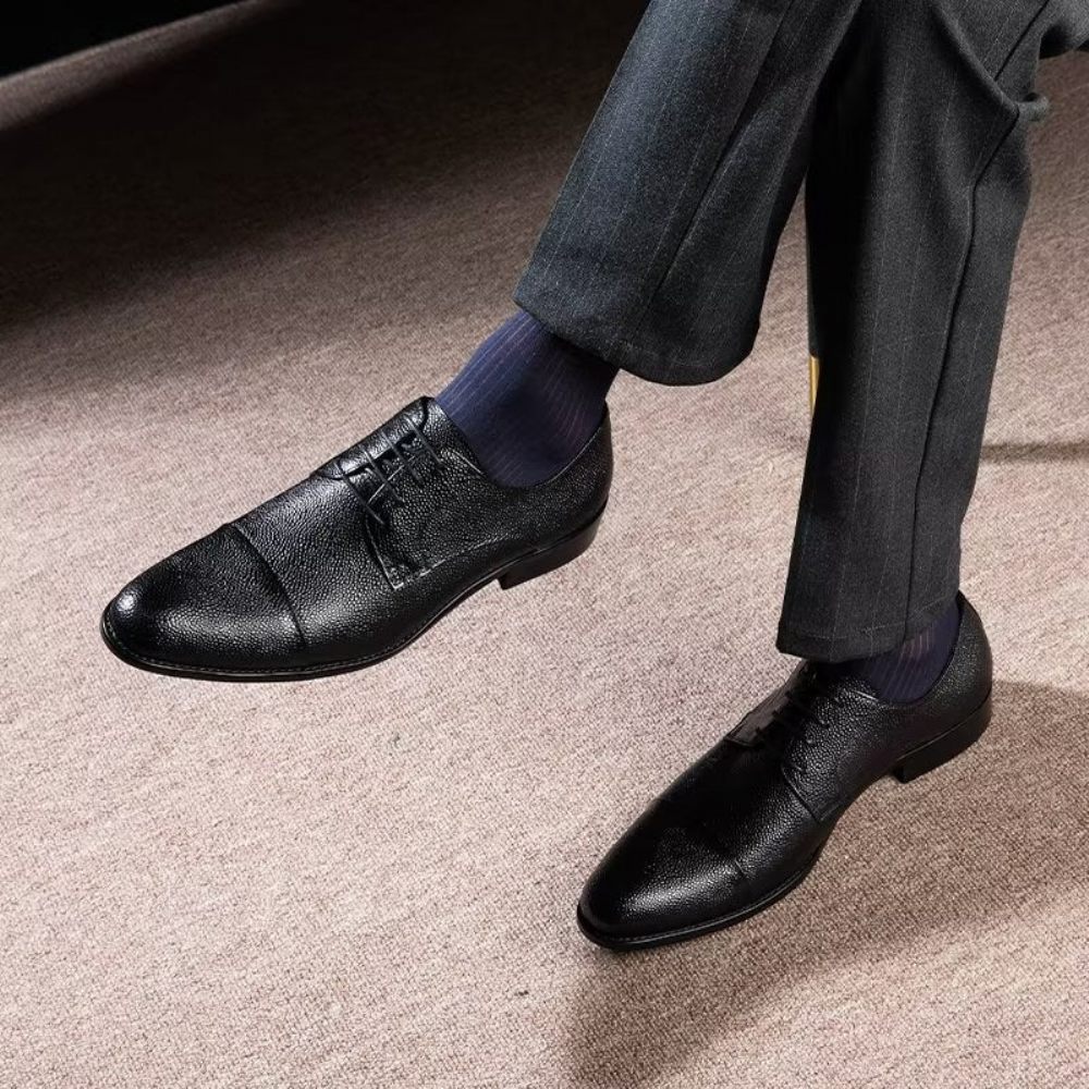 Chaussures Habillées Pour Hommes Derbies À Texture Exotique - Noir