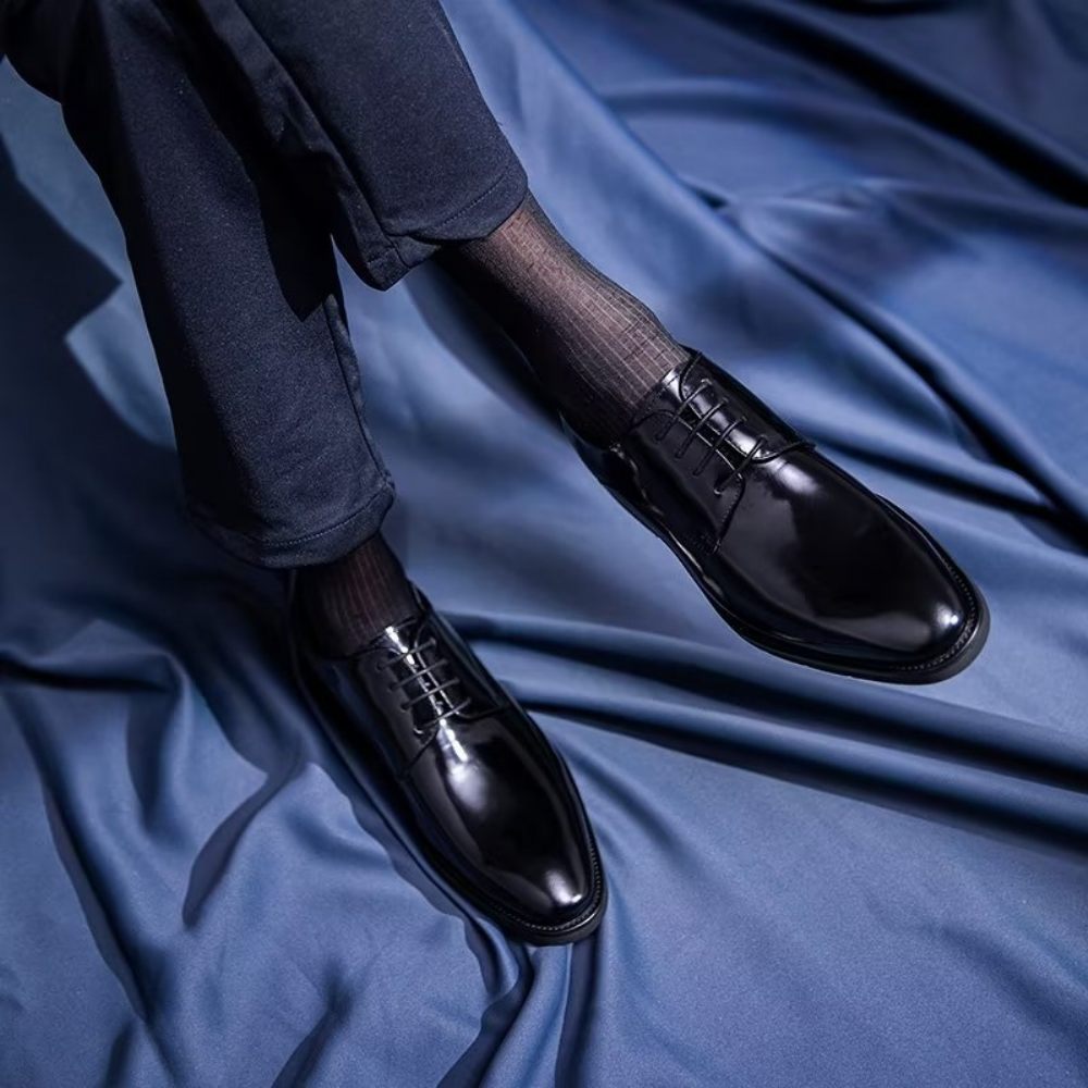 Chaussures Habillées Pour Hommes Derby Cuir Raffiné - Noir