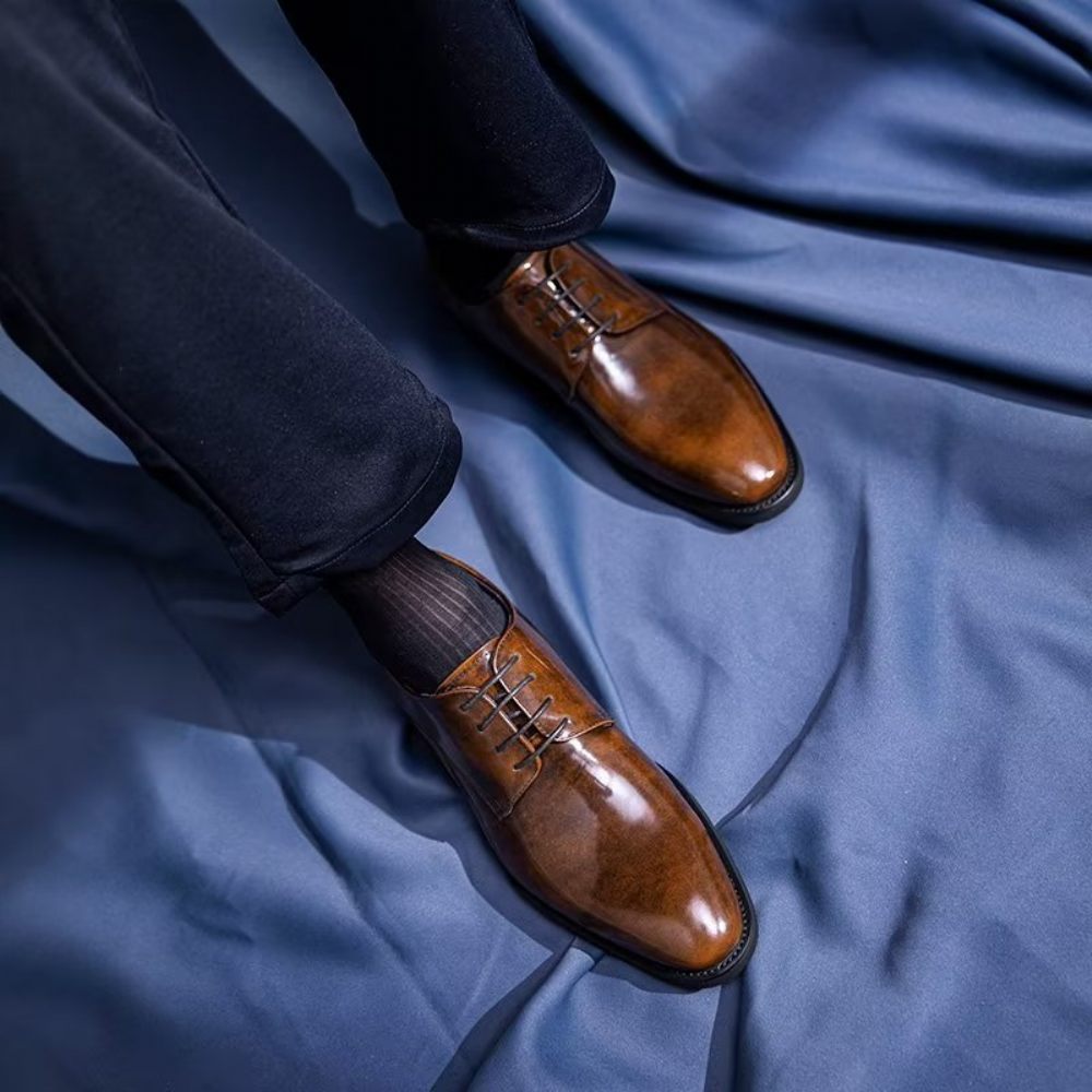 Chaussures Habillées Pour Hommes Derby Cuir Raffiné - Café