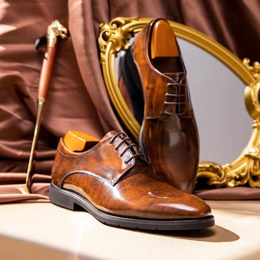 Chaussures Habillées Pour Hommes Derby Cuir Raffiné - Café