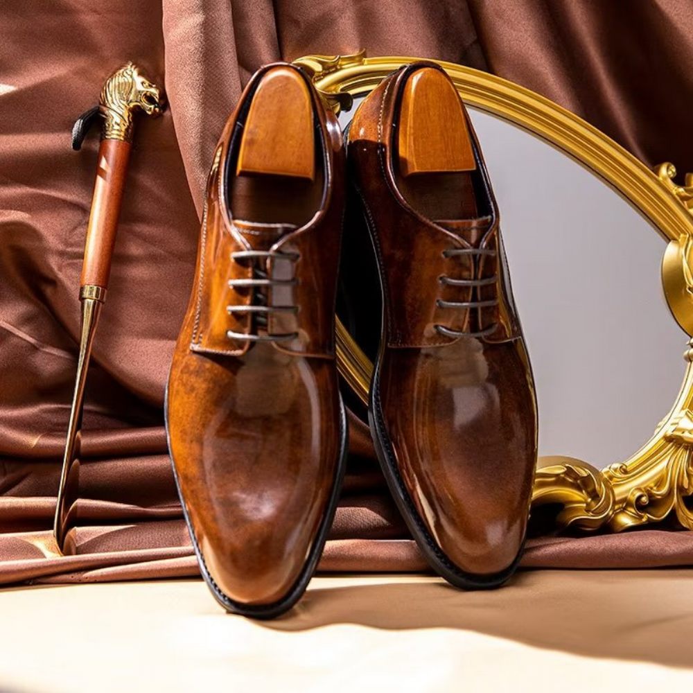 Chaussures Habillées Pour Hommes Derby Cuir Raffiné - Café