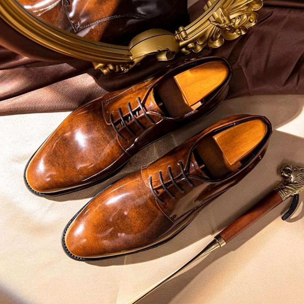 Chaussures Habillées Pour Hommes Derby Cuir Raffiné - Café