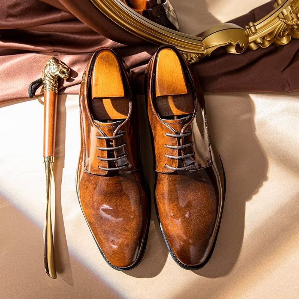 Chaussures Habillées Pour Hommes Derby Cuir Raffiné - Café