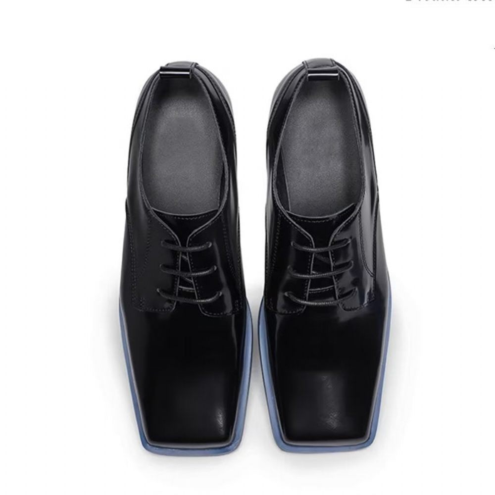 Chaussures Habillées Pour Hommes Derby Cuir Raffiné À Lacets - Noir