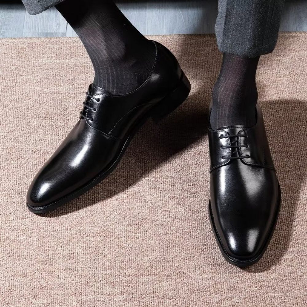 Chaussures Habillées Pour Hommes Derby Cuir Vache Raffiné - Noir