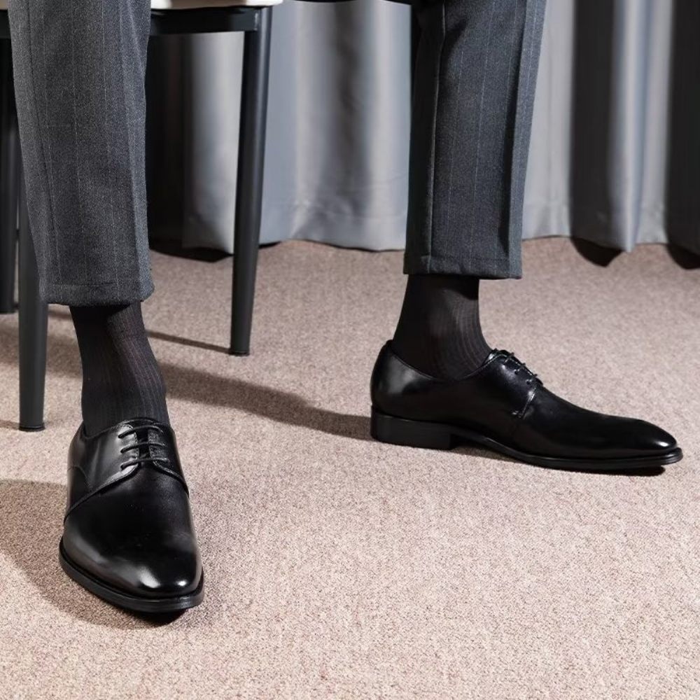 Chaussures Habillées Pour Hommes Derby Cuir Vache Raffiné - Noir