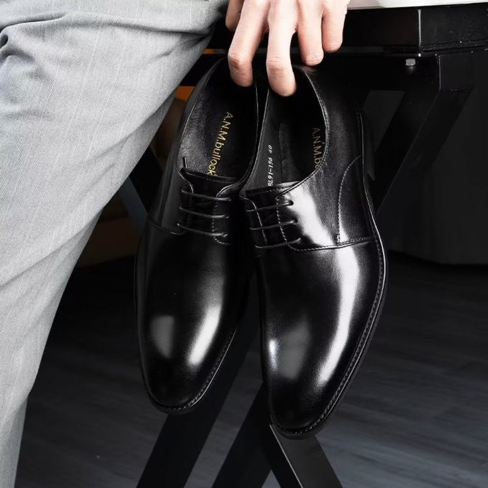 Chaussures Habillées Pour Hommes Derby Cuir Vache Raffiné - Noir