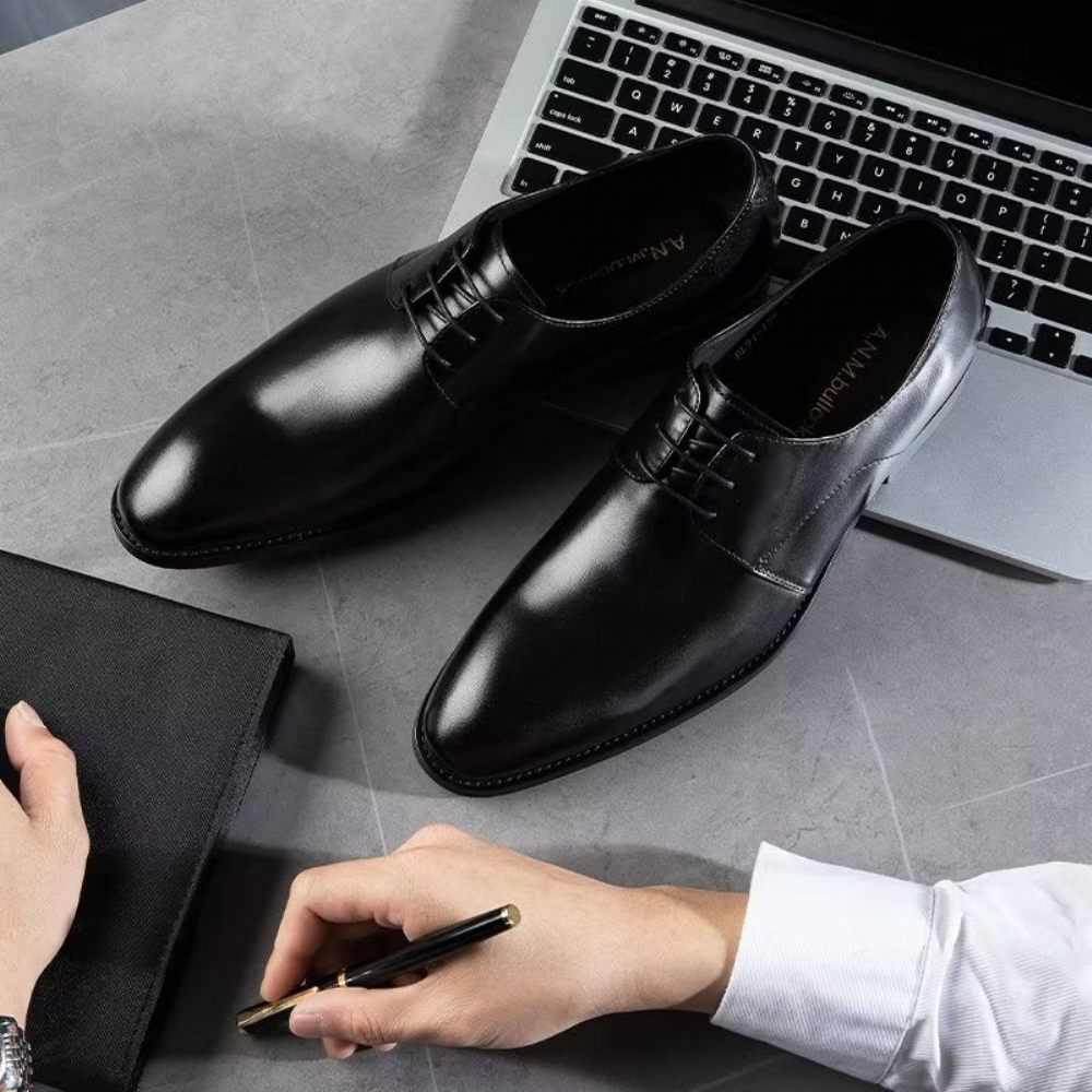 Chaussures Habillées Pour Hommes Derby Cuir Vache Raffiné - Noir