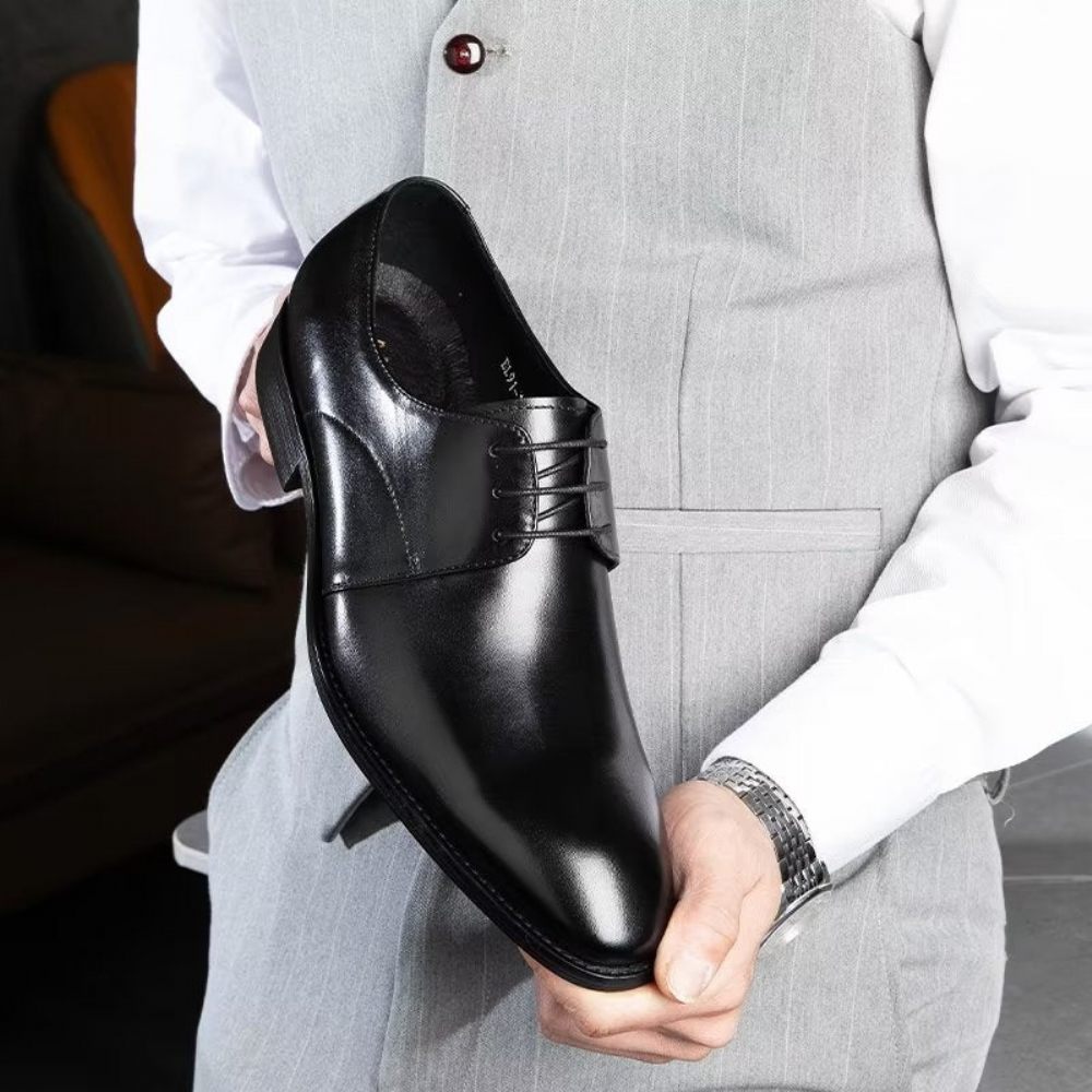 Chaussures Habillées Pour Hommes Derby Cuir Vache Raffiné - Noir