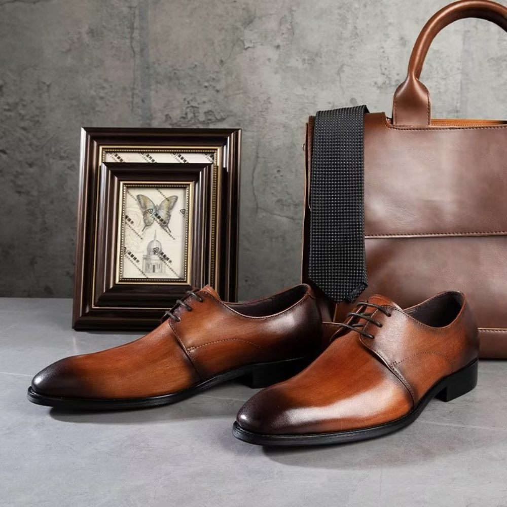 Chaussures Habillées Pour Hommes Derby Cuir Vache Raffiné - Café